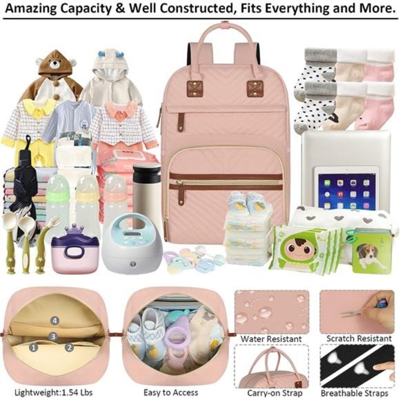 Diaper Bag Backpack Tote for Women Large Capacity, Baby Bag w Insulated Pockets - Picture 6 of 6